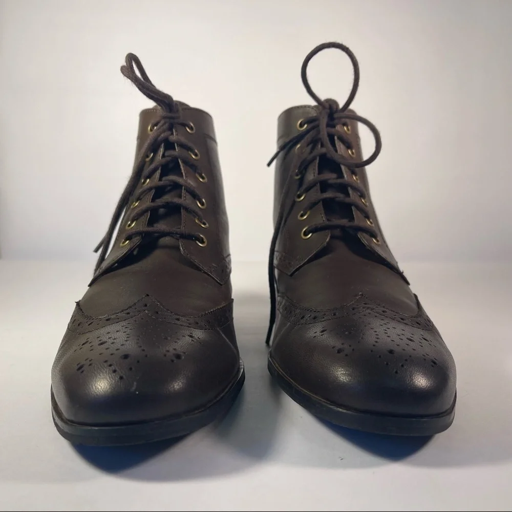 Banana Republic Brown Leather Oxford Lace-Up Ankle Boots Block Heel Women's